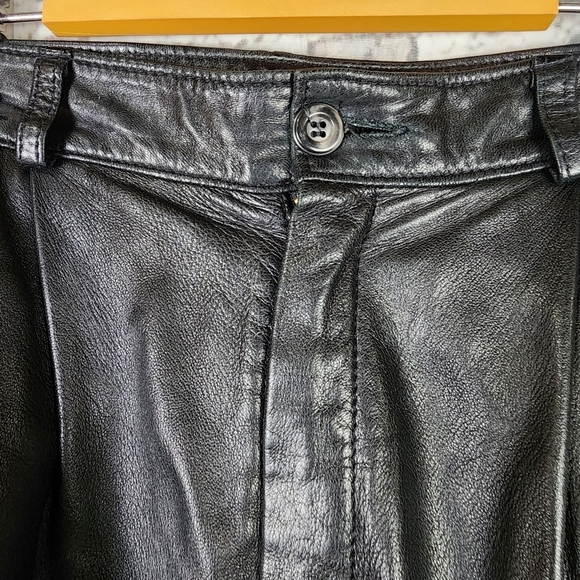 Vintage High Waist Black Leather Pant Pleated Front Taper Leg Lined Waist 28.5" - Picture 5 of 16